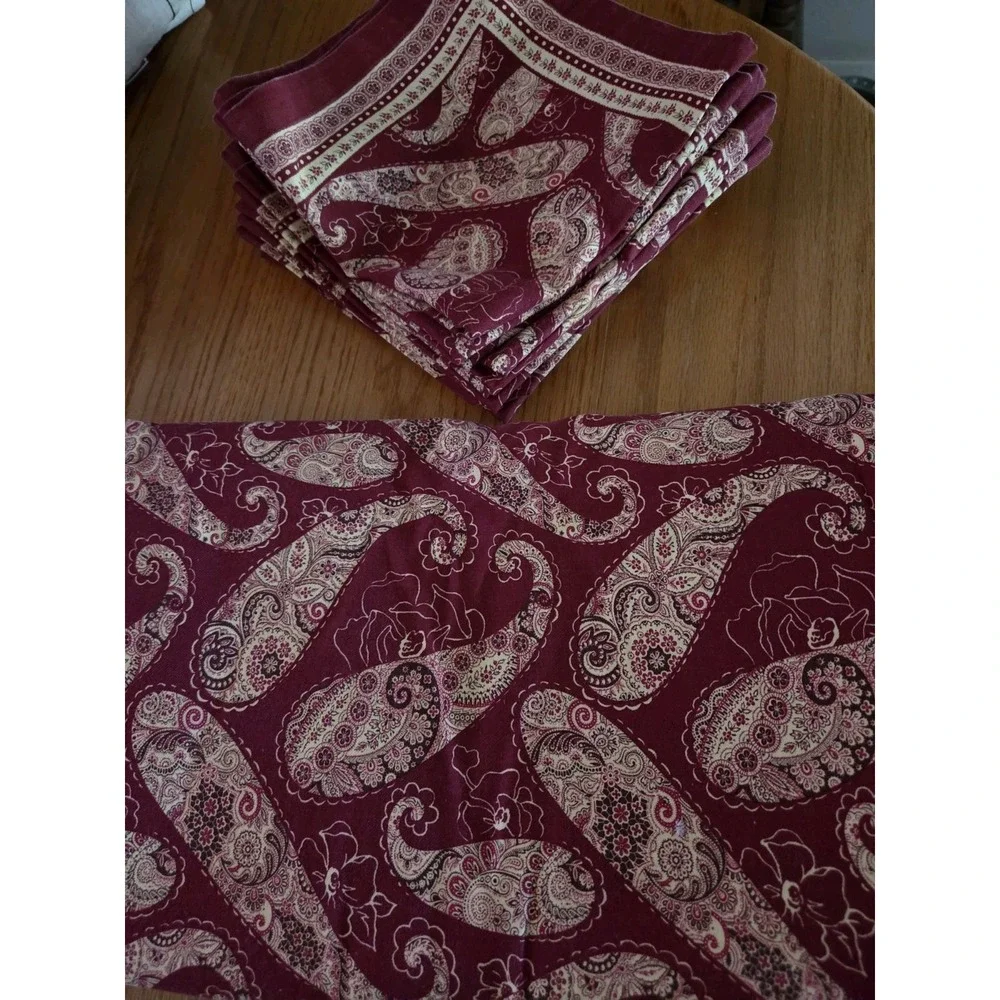 Zina Vasi 70x90 Tablecloth 12 Napkins Red Paisley Thick Cotton Holiday Old World